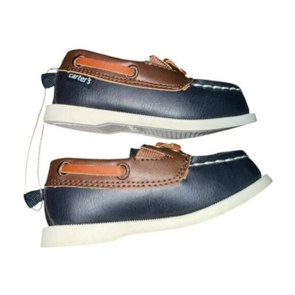 Carters Toddler Boat Shoes Navy / Brown Slip On Loafers Little Boys Size 5 - Picture 3 of 7